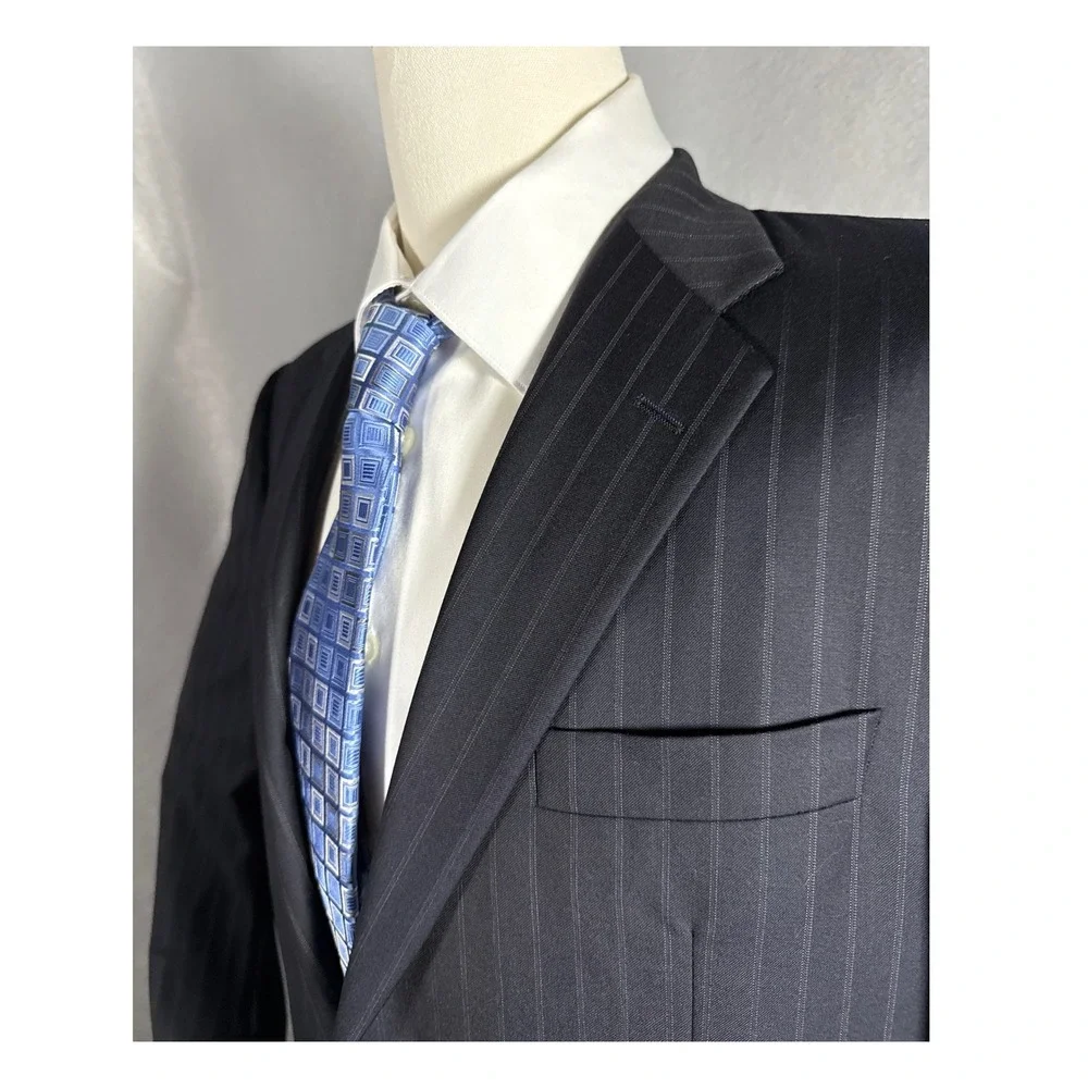 Hickey Freeman Madison Pinstripe Wool Blazer Loro Piana 43R Super 150s Tasmanian